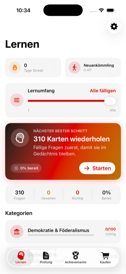 Germany app quiz question screen